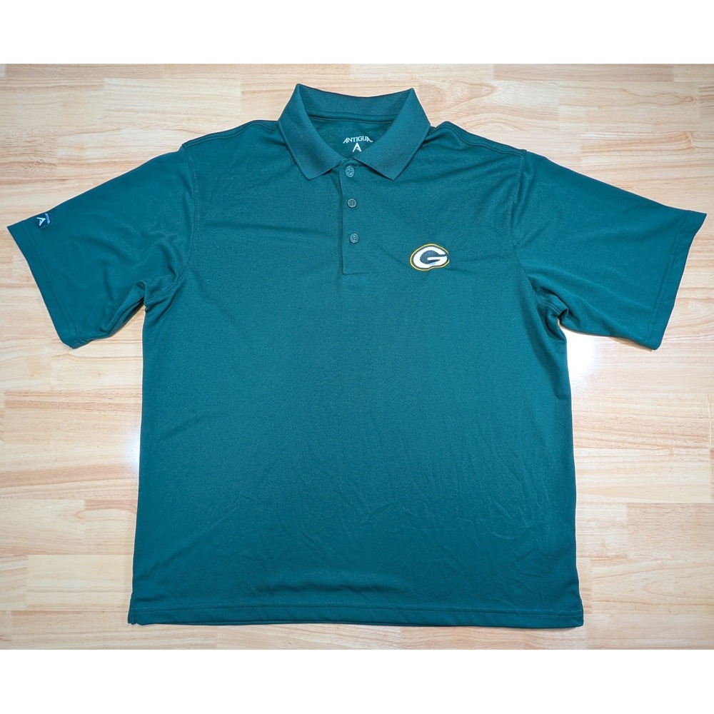 Antigua Green Bay Packers NFL Polo Shirt Mens Large Dark Green Short Sleeve L